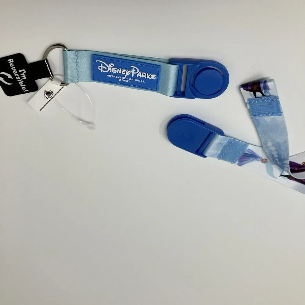 Disney Parks Lanyard Frozen 2 Elsa Anna Olaf Reversible Blue Badge Holder